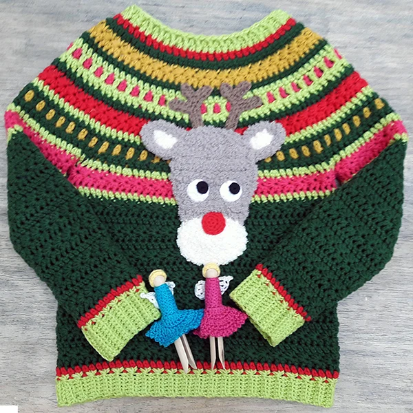 Häkelanleitung für Weihnachtspullover, Mütze und Schal