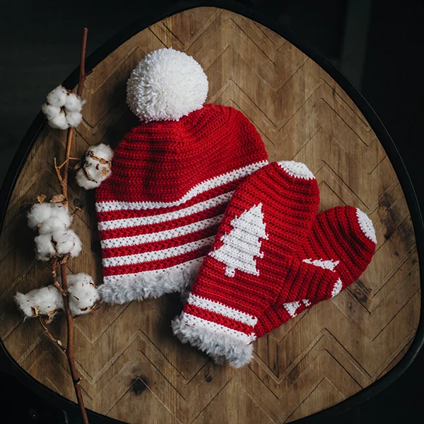 Häkelanleitung „Merry“-Weihnachtsmützen-Set