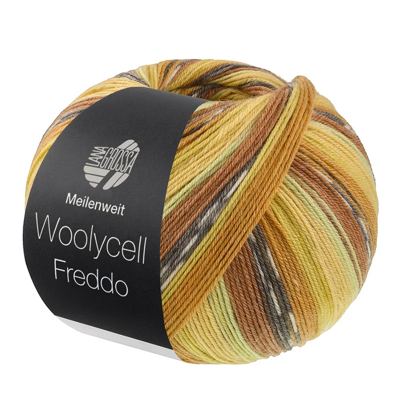 Lana Grossa Woolycell Freddo 6048 Nougat/Ocker/Senf/Wüstengelb/Kiwi/Dunkel-/Hellgrau