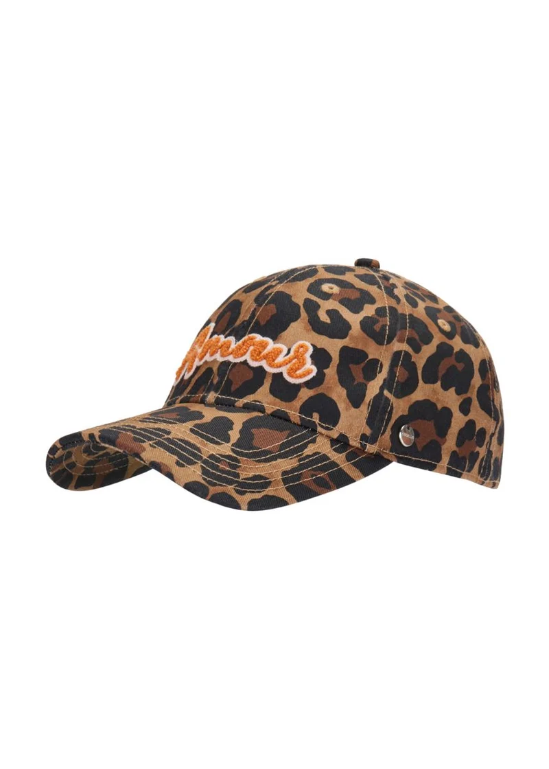 Cap aus Baumwolle im Baseball-Style mit Fellmuster und Amour-Stickerei