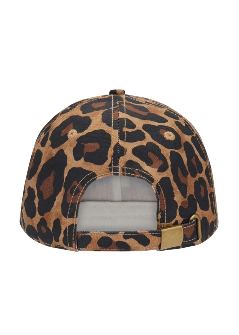 Cap aus Baumwolle im Baseball-Style mit Fellmuster und Amour-Stickerei