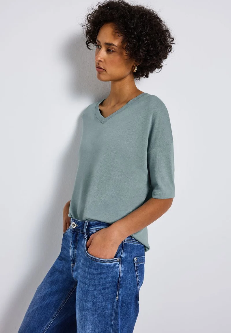 Strick-Look V-Neck T-Shirt