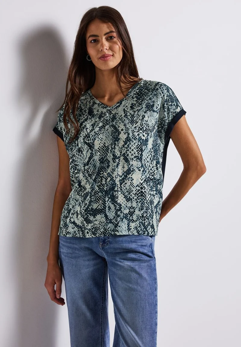 V-Neck Shirt mit Snake Print