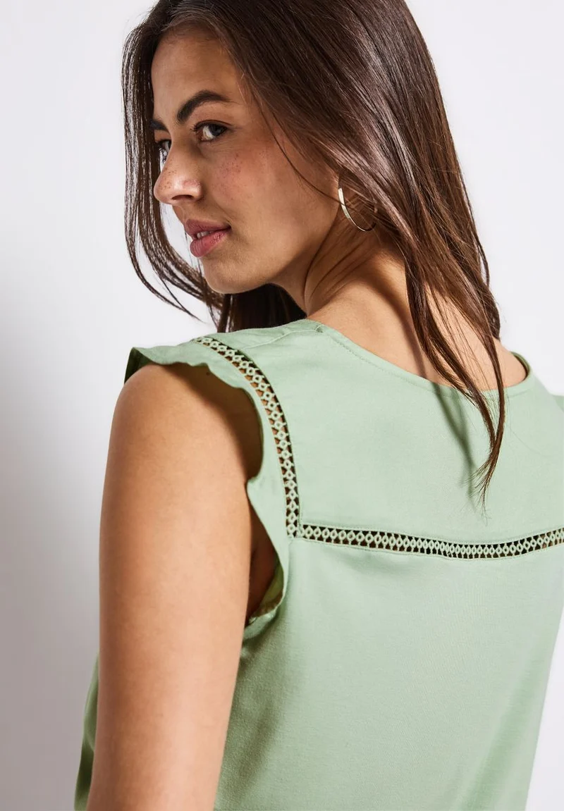 V-Neck Top mit Häkeldetails