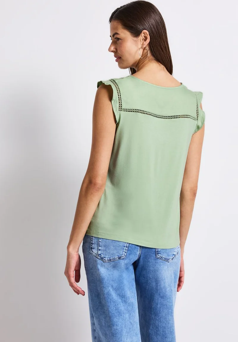 V-Neck Top mit Häkeldetails