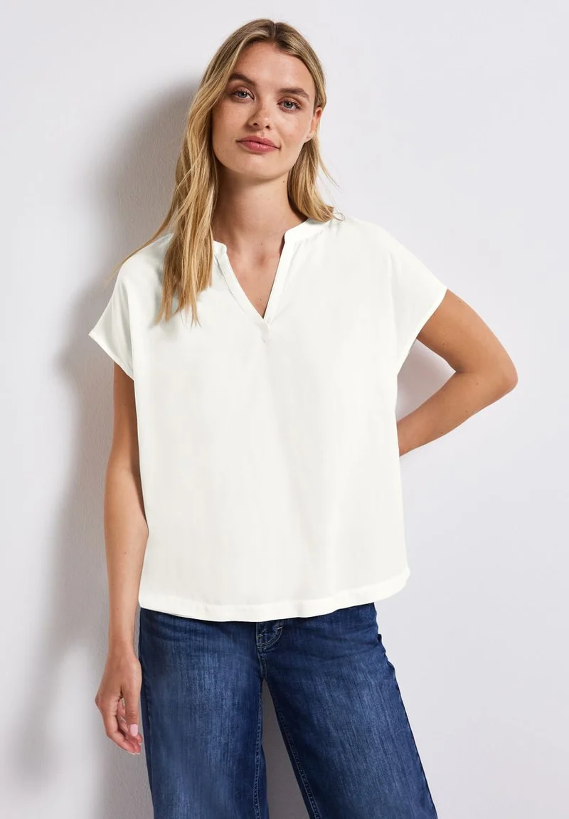 Split Neck Bluse in Unifarbe
