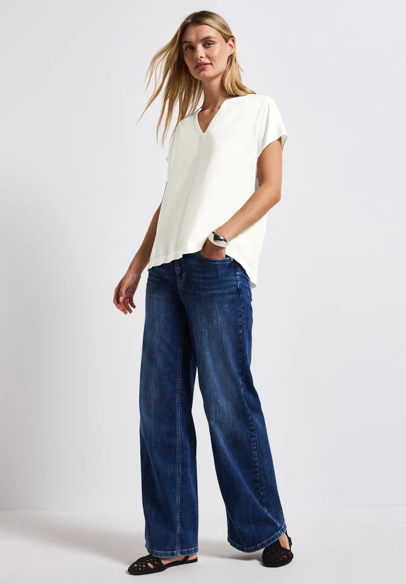 Split Neck Bluse in Unifarbe