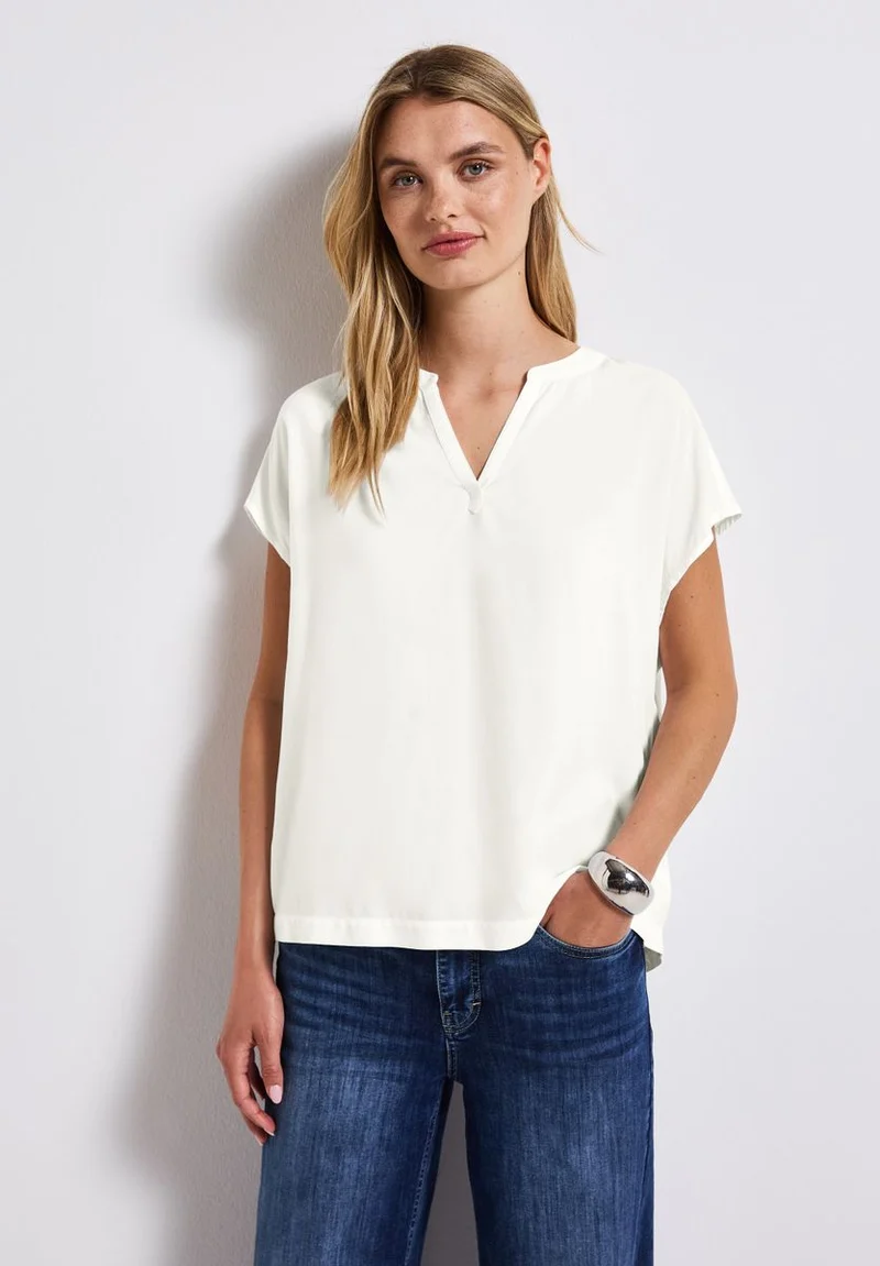 Split Neck Bluse in Unifarbe