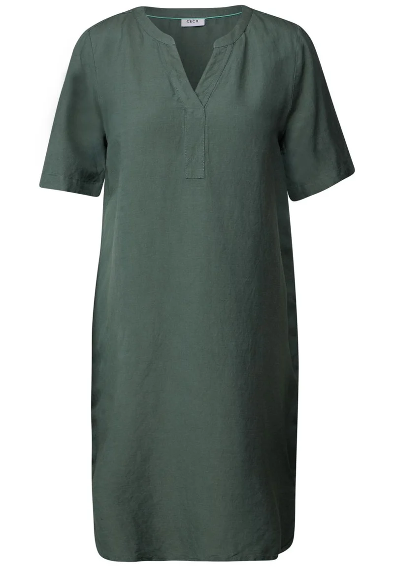 Split Neck Leinenmix Kleid