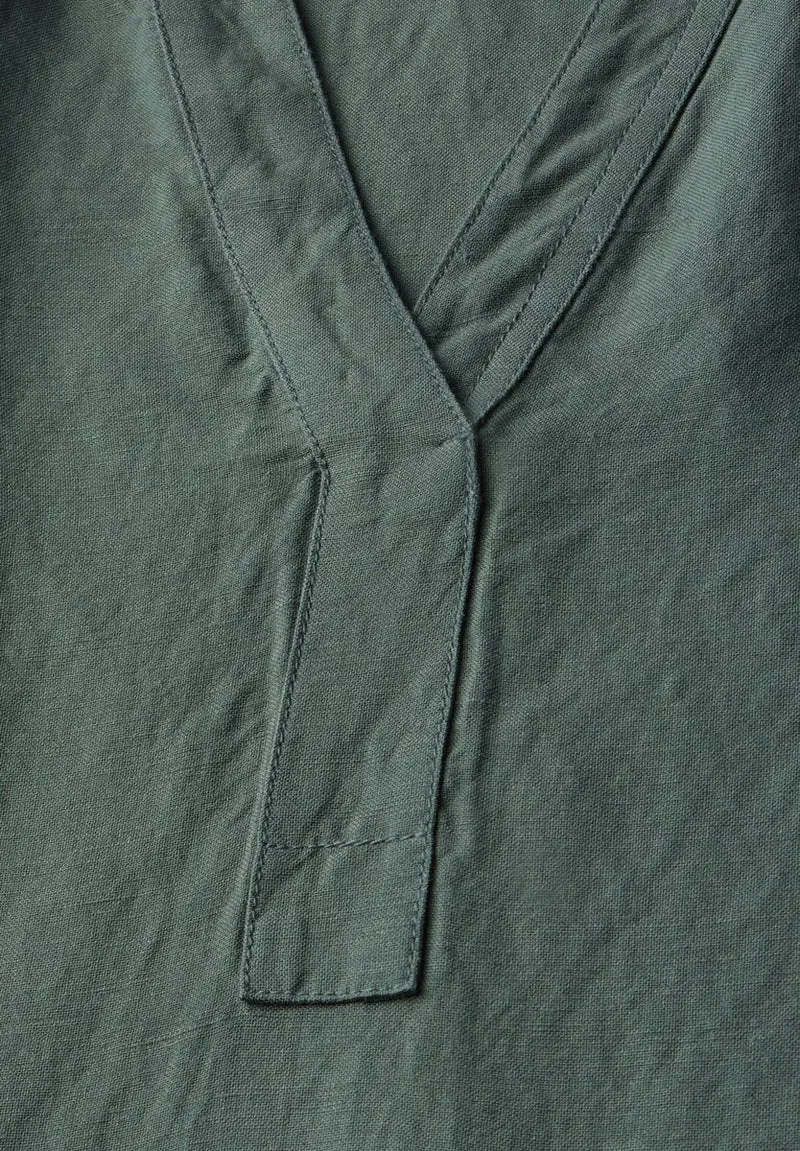 Split Neck Leinenmix Kleid