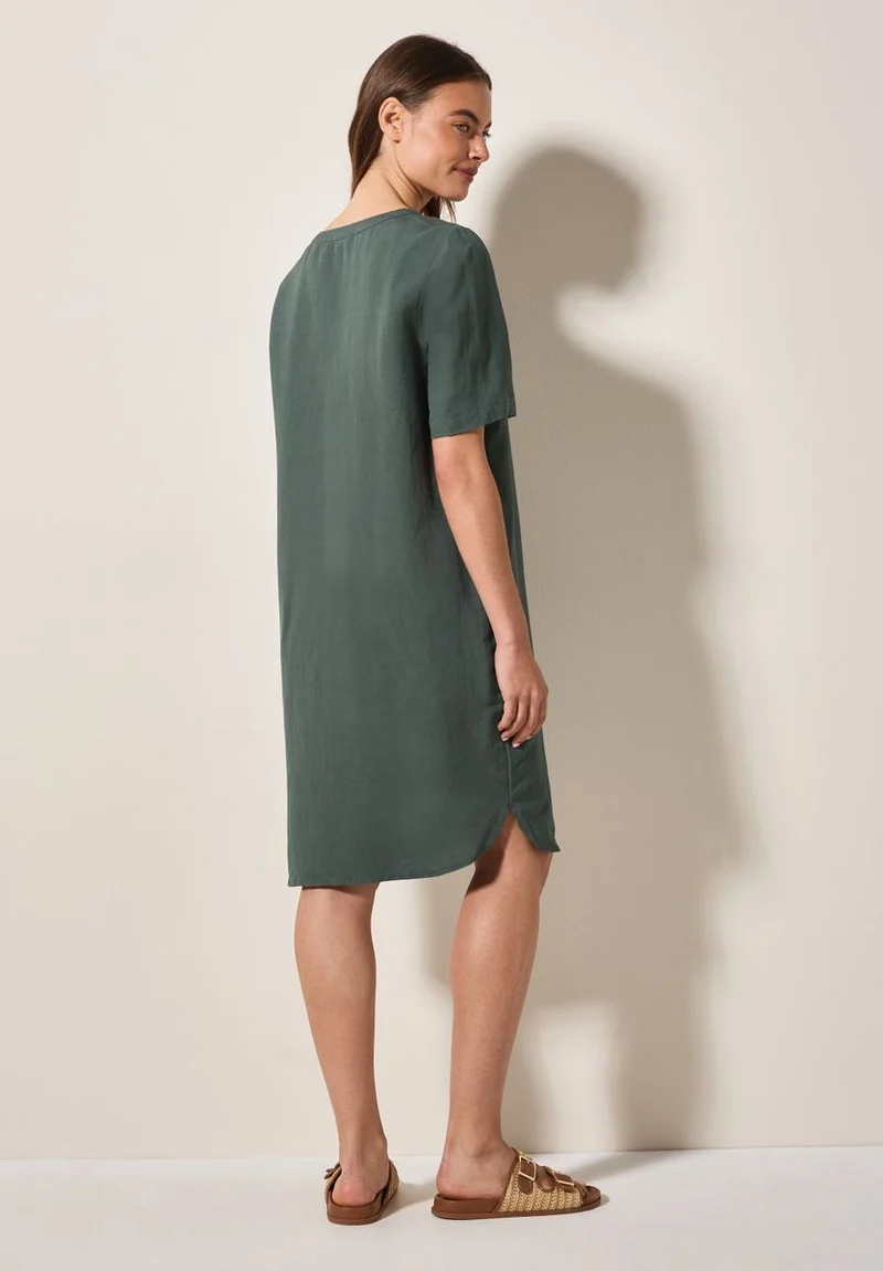 Split Neck Leinenmix Kleid