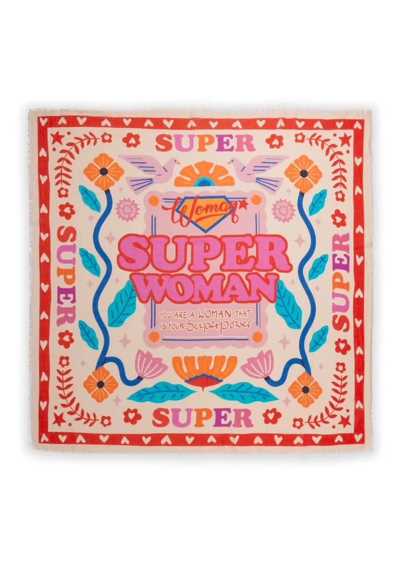 luftiges Tuch aus Organic Cotton mit Superwoman-Schriftzug