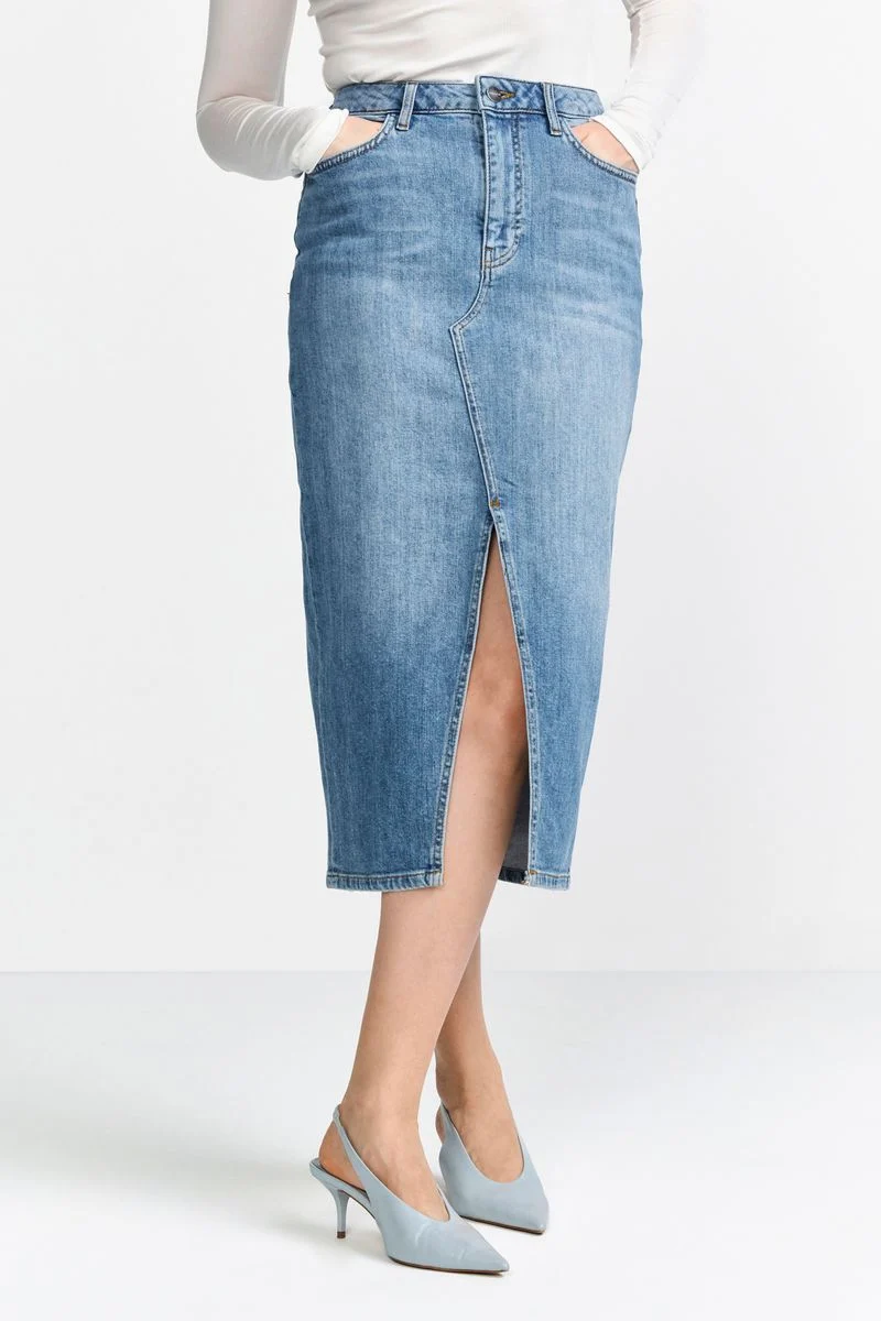 Blue denim skirt