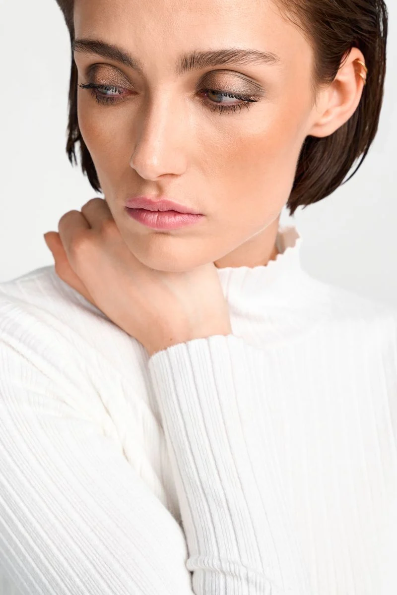 Turtle neck rib knit