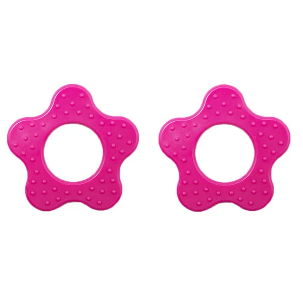 Robuster Beißring „Blume“ mit Noppen 786, Dunkelrosa