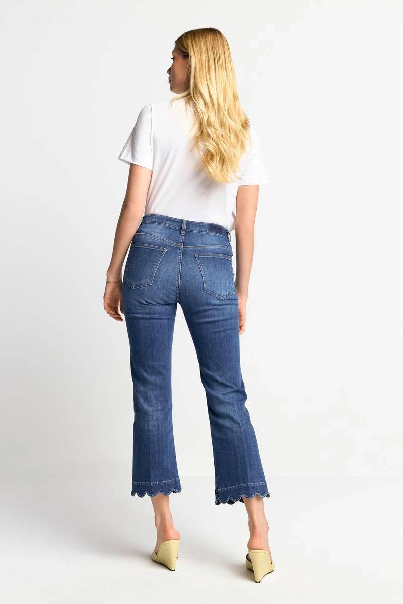 Kick flare mid blue satin denim