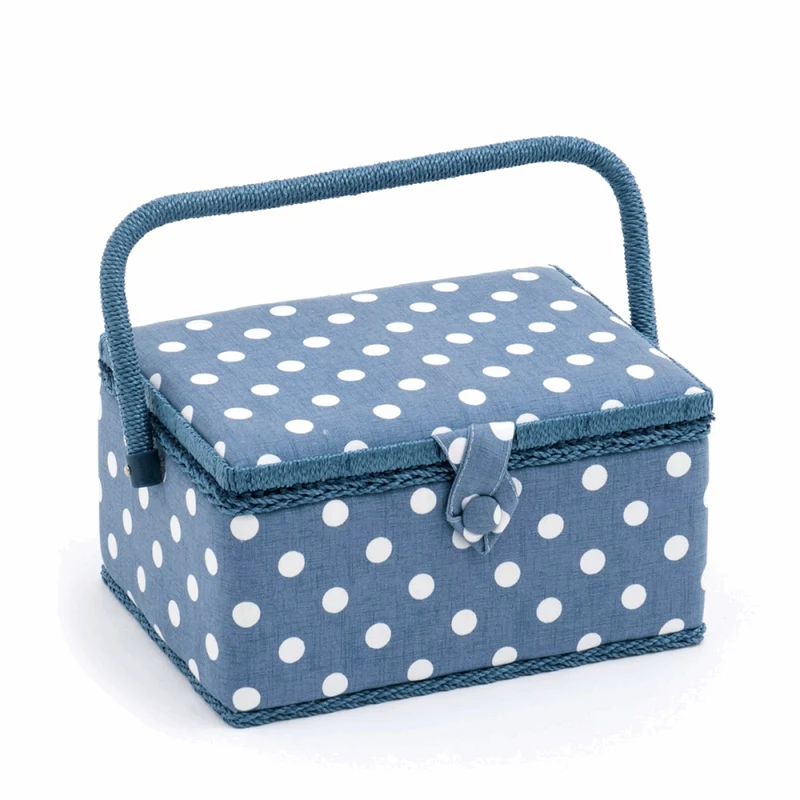 Nähkorb, mittelgroß, Denim mit Polka-Dots