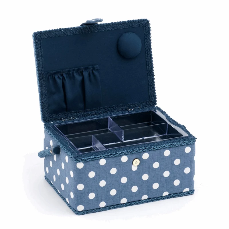 Nähkorb, mittelgroß, Denim mit Polka-Dots