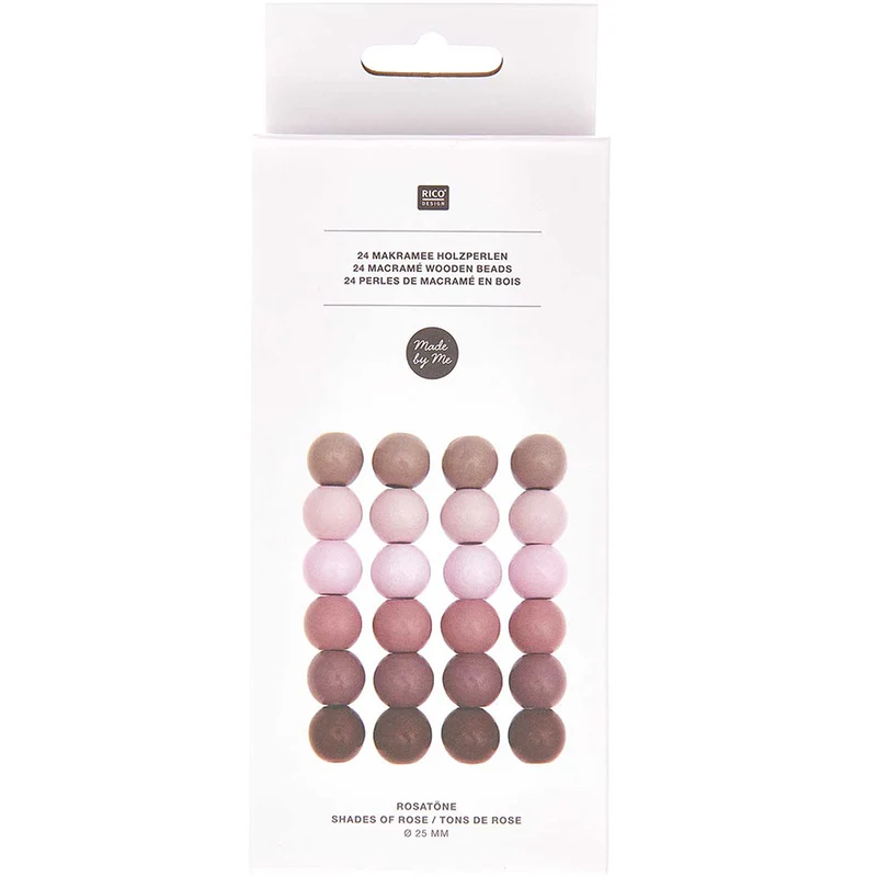 Rico Makramee Holzperlen 25 mm Shades of Rose – 24 Stück