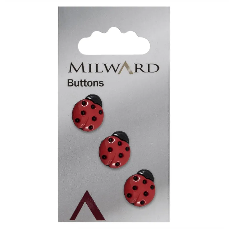 Milward-Knopf „Marienkäfer“, Schwarz/Rot, 15 mm (3 Stück)