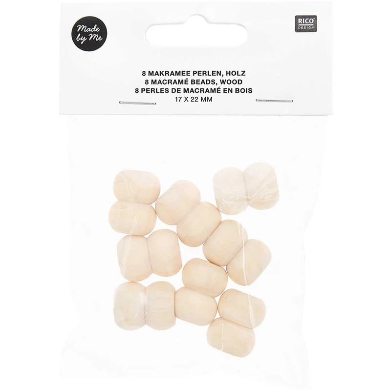 Rico Makramee Holzperlen 17 x 22 mm, naturfarben – 8 Stück