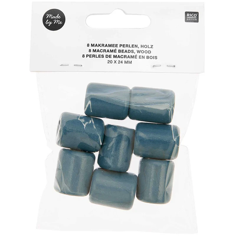 Rico Makramee Holzperlen 20 x 24 mm, Teal – 8 Stück