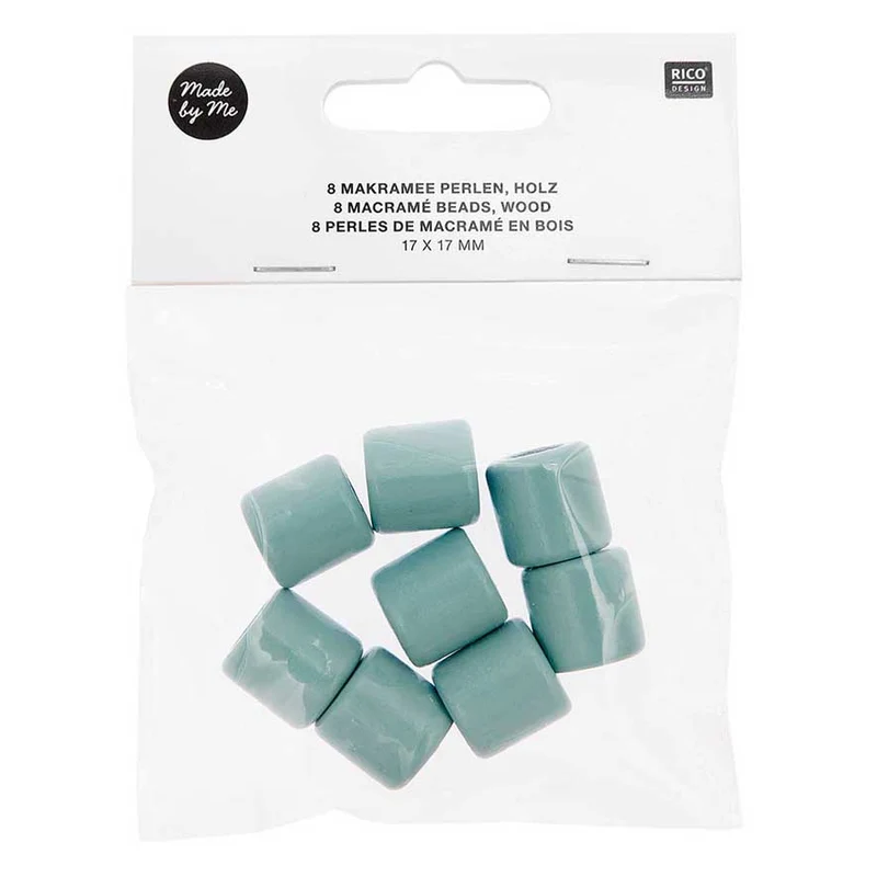 Rico Makramee Holzperlen 17 x 17 mm Türkis – 8 Stück