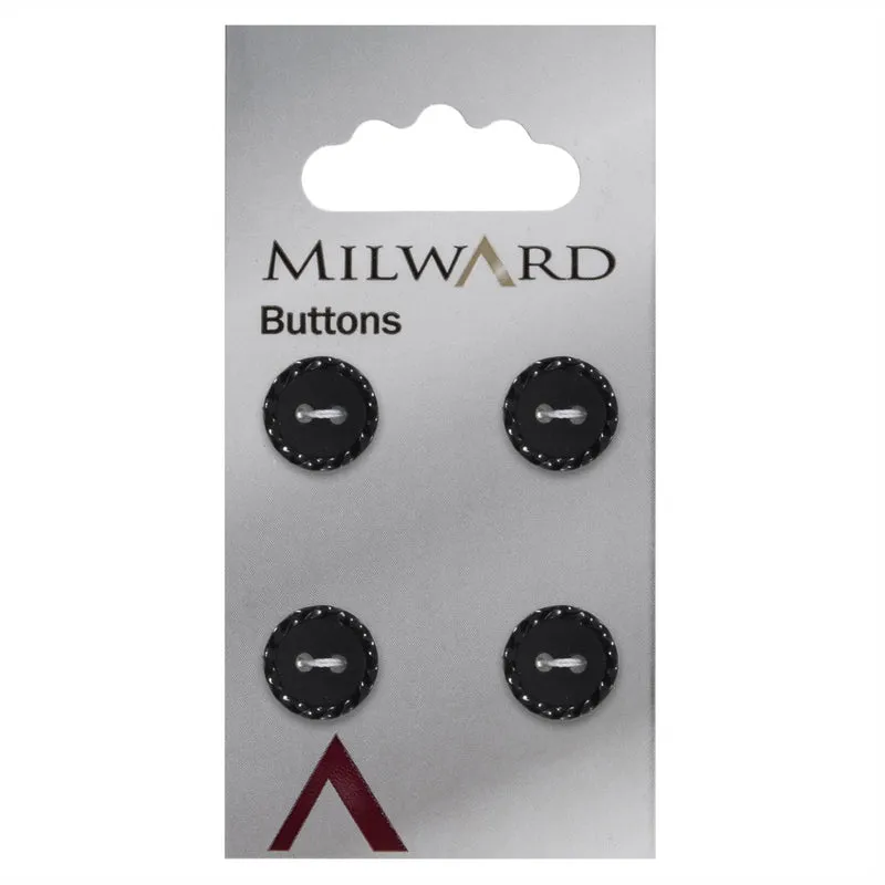 Milward-Knopf, matt mit Reliefrand, Schwarz, 12 mm (4 Stück)