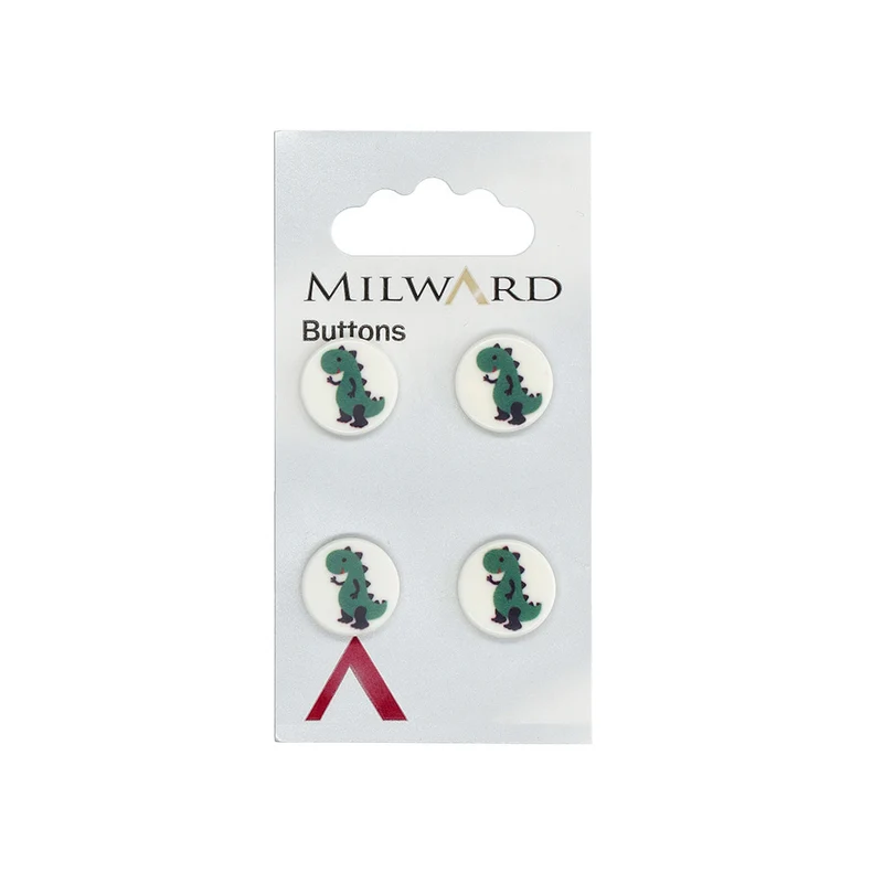 Milward runder Knopf, grüner Dino, 13 mm (4 Stück)