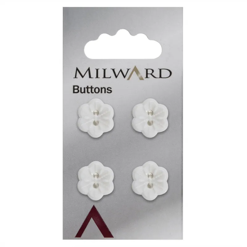 Milward-Knopf „Weiße Blume“, 15 mm (4 Stück)