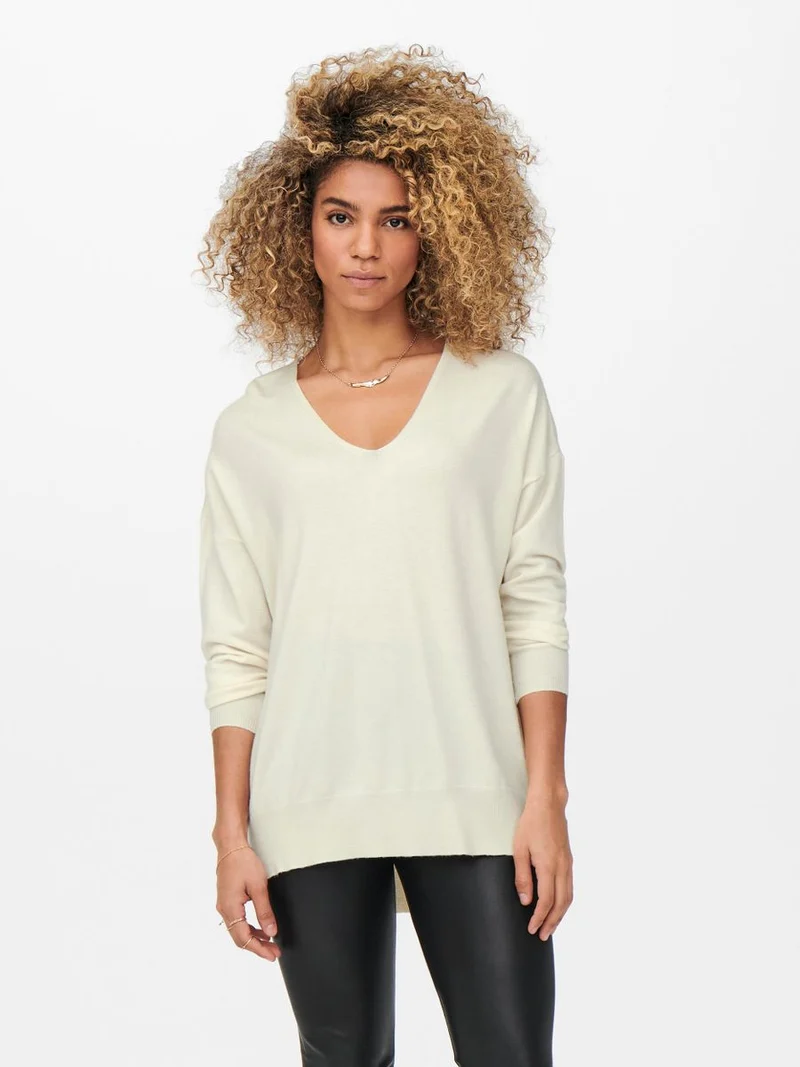 ONLLELY L/S LOOSE V-NECK PULL KNT NOOS