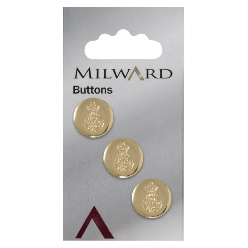 Milward-Knopf aus Metall mit Wappen, goldfarben, 15 mm (3 Stück)