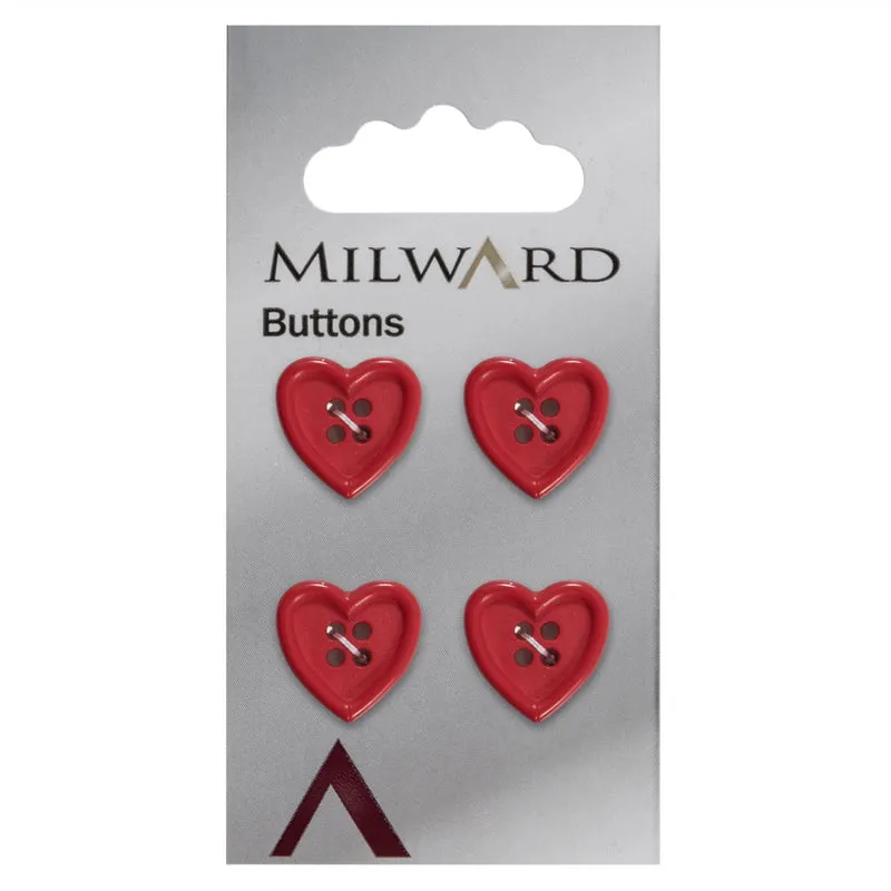 Milward-Knopf, Herz, Rot, 15 mm (4 Stück)