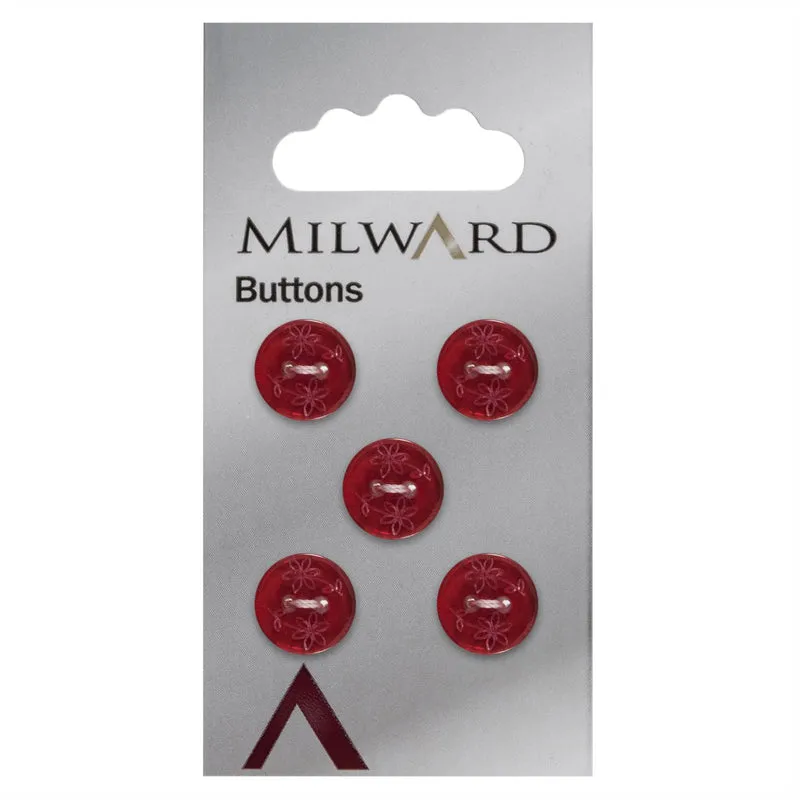Milward-Knopf, transparent Rot mit Blume, 12 mm (5 Stück)