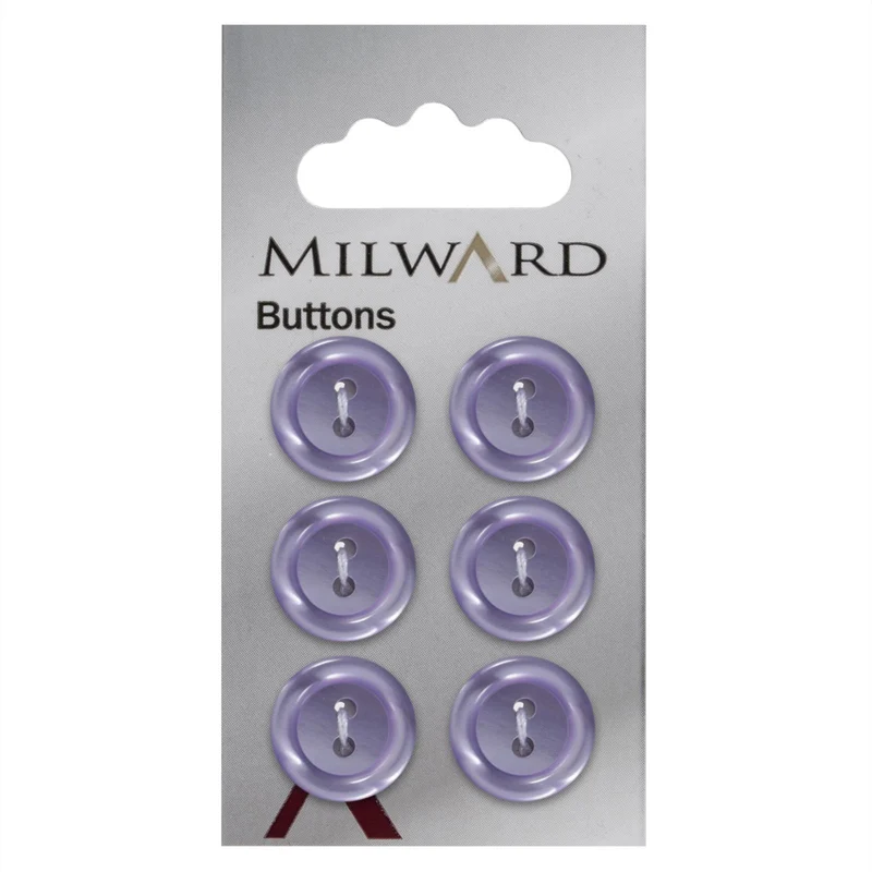 Milward-Knopf, Flieder, glänzend, mit erhöhtem Rand, 15 mm (6 Stück)