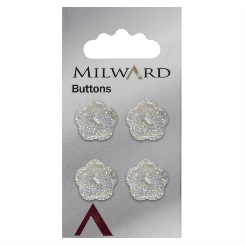 Milward Blumenknopf, transparent, mit Glitzer, 17 mm (4 Stück)
