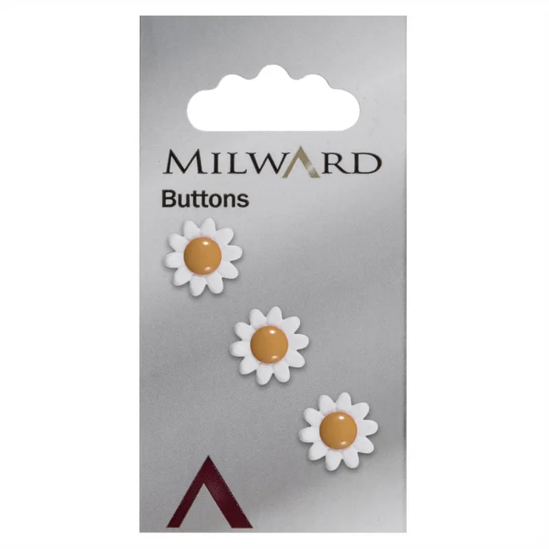 Milward Knopf „Blume“, weiß mit Gelb, 13 mm (3 Stück)