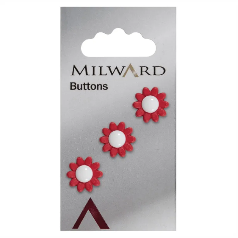 Milward Knopf „Blume“, Rot mit Weiß, 13 mm (3 Stück)