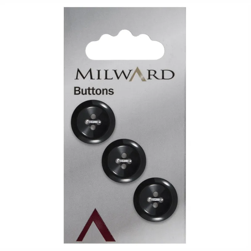 Milward Glänzender runder schwarzer Knopf 17 mm (3 Stück)