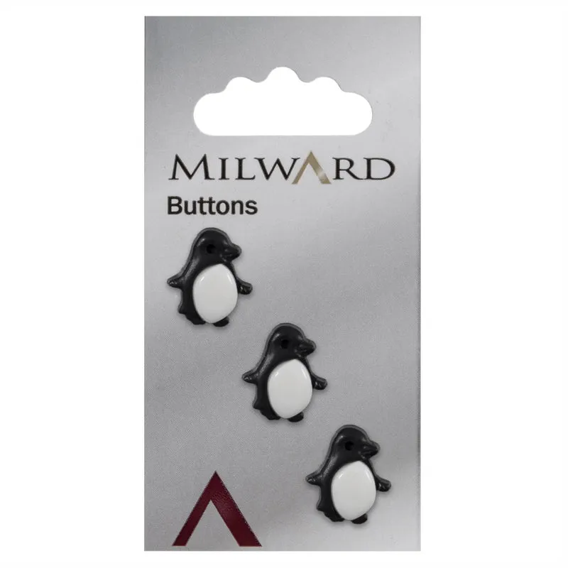 Milward Knopf „Pinguin“ Schwarz/Weiß 16 mm (3 Stück)