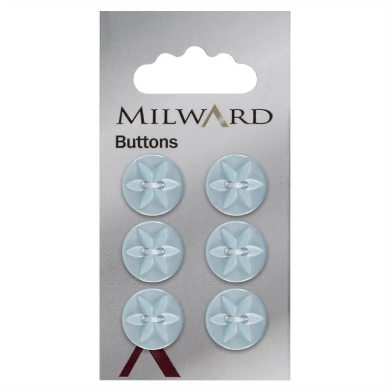 Milward-Knopf, perlenblau, Blume/Stern, 15 mm (6 Stück)