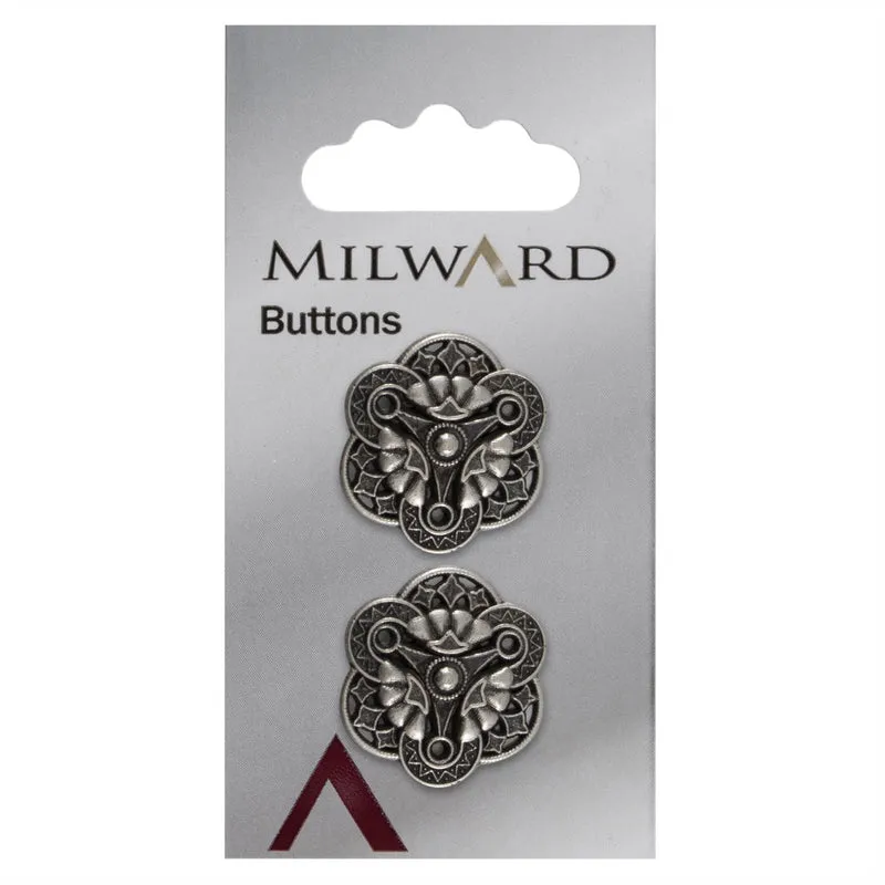 Milward-Knopf aus Metall, Silber/Schwarz, 22 mm (2 Stück)