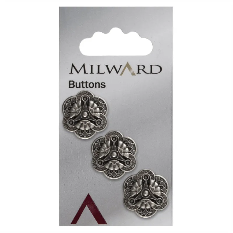 Milward-Knopf aus Metall, Silber/Schwarz, 19 mm (3 Stück)
