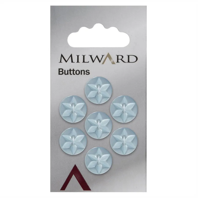 Milward-Knopf, perlenblau, Blume/Stern, 12 mm (7 Stück)