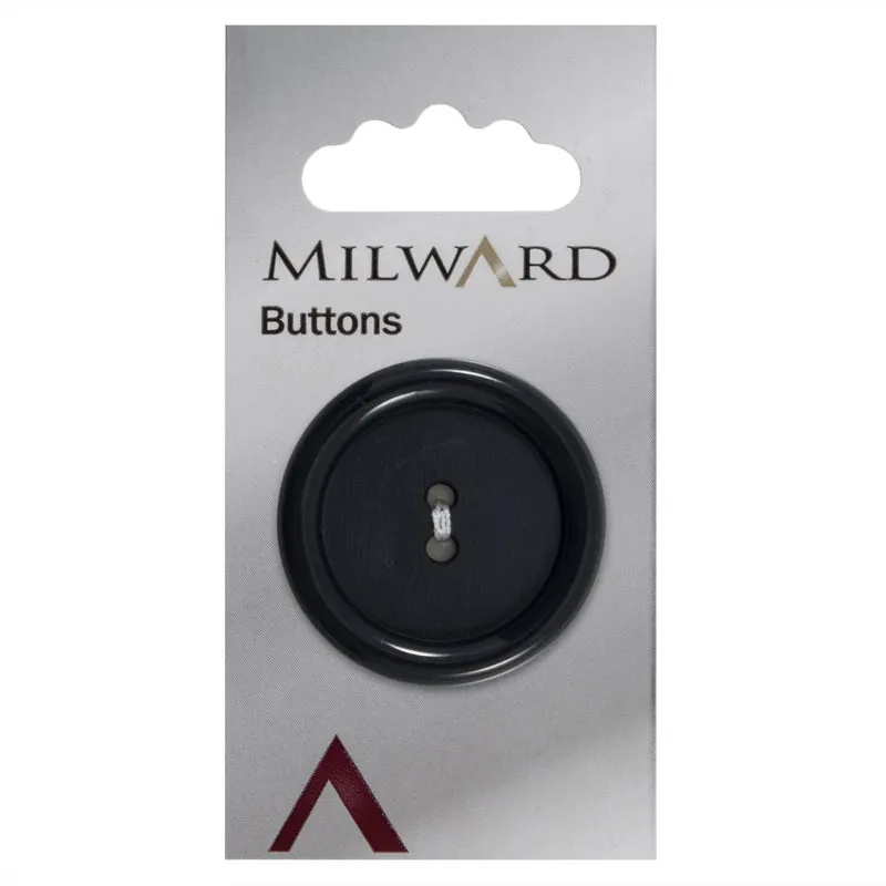 Milward-Knopf, Blau/Schwarz, mit hochstehendem Rand, 34 mm (1 Stück)