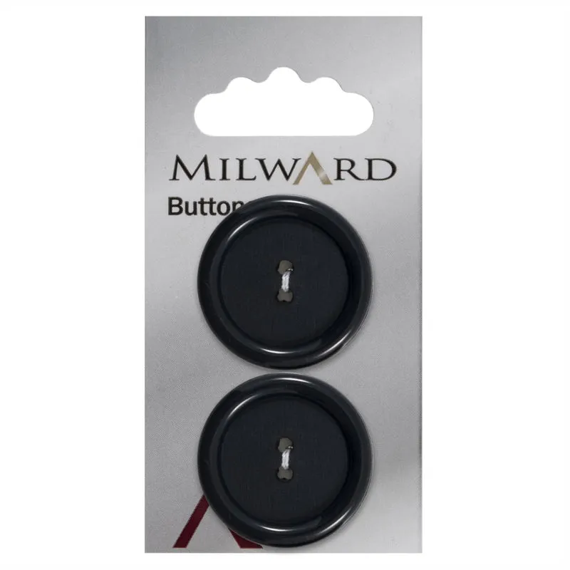 Milward-Knopf, Blau/Schwarz, mit hochstehendem Rand, 27 mm (2 Stück)
