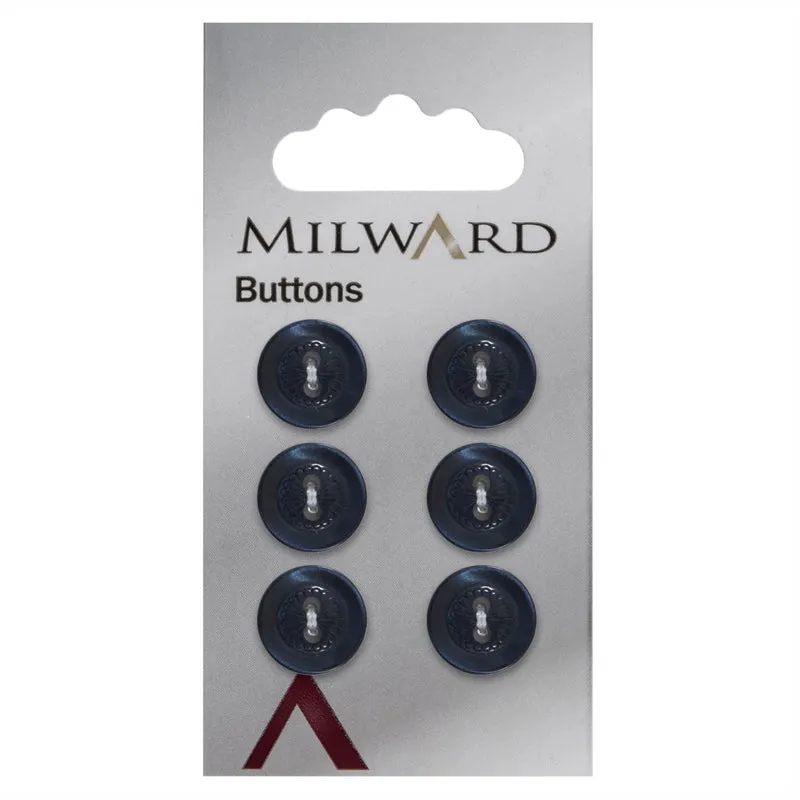 Milward-Knopf, Dunkelblau mit Blume, 12 mm (6 Stück)