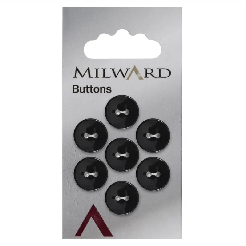 Milward runder, glänzender Knopf, Schwarz, 13 mm (7 Stück)