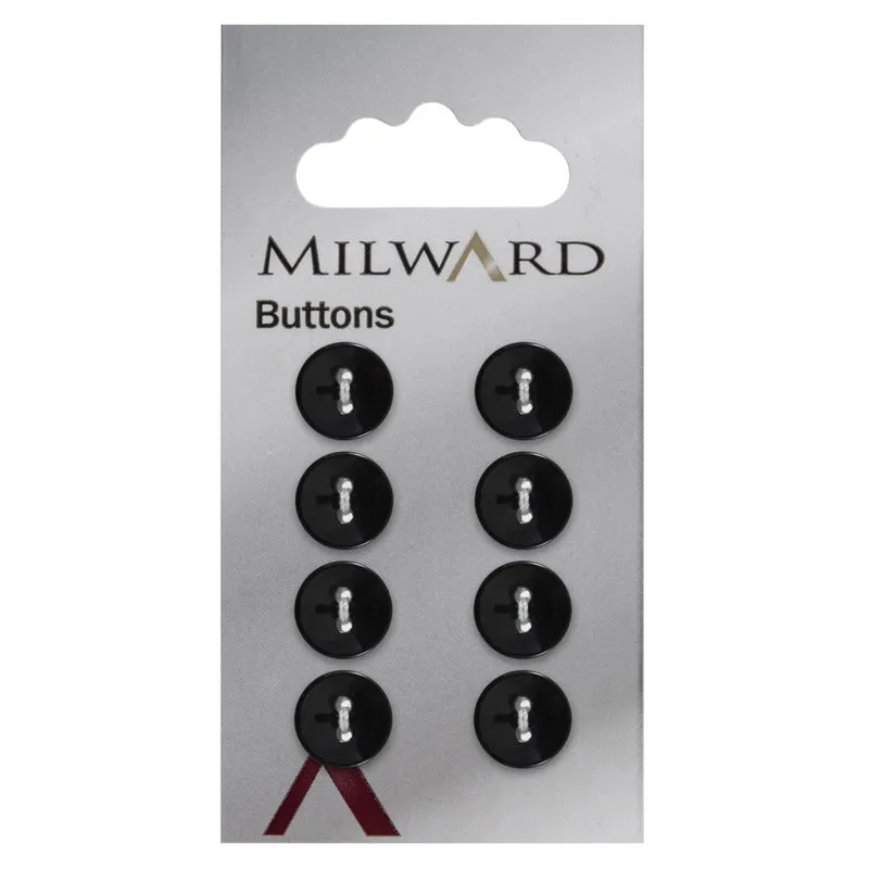 Milward runder, glänzender Knopf, Schwarz, 11 mm (8 Stück)