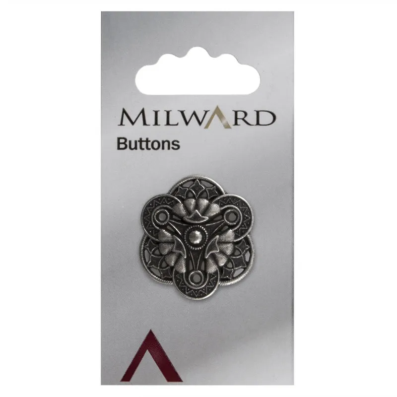 Milward-Knopf aus Metall, Silber/Schwarz, 27 mm (1 Stück)